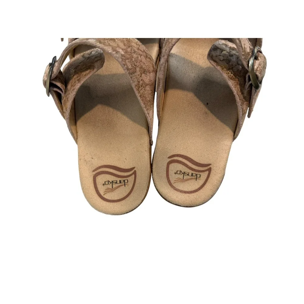 Dansko Sophie Gold Metallic Floral Leather Wedge Slide Sandals Women 39 EU 8.5-9
